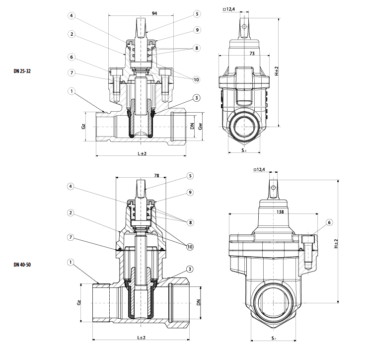 Задвижка UG-2Gw (DN 25-50)